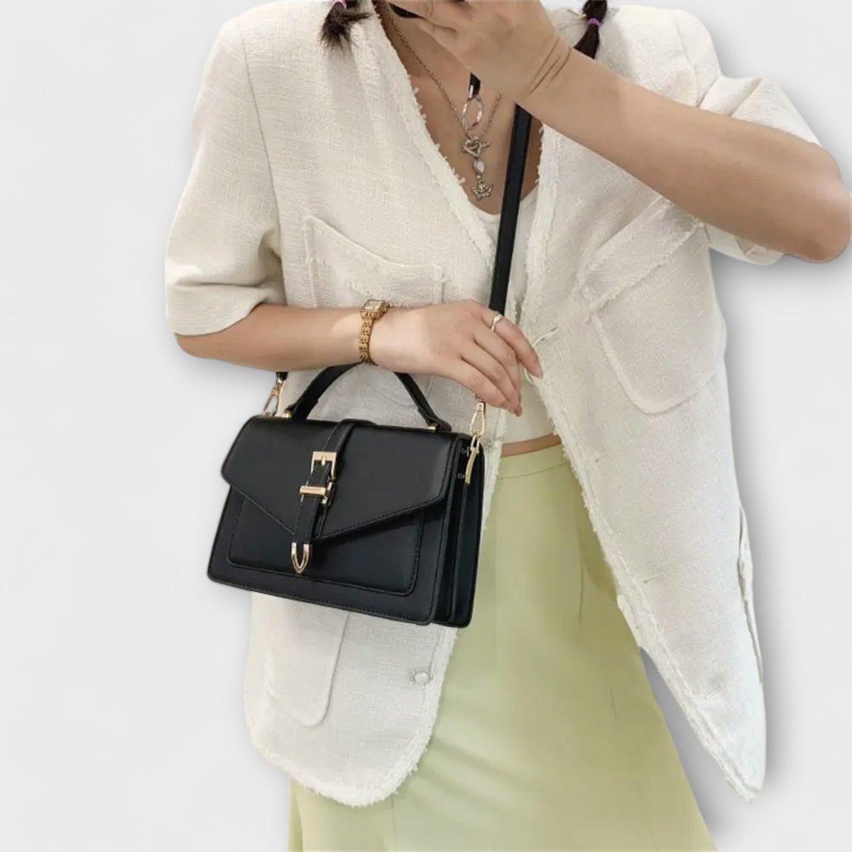Buckle Flap Top Handle Crossbody Bag