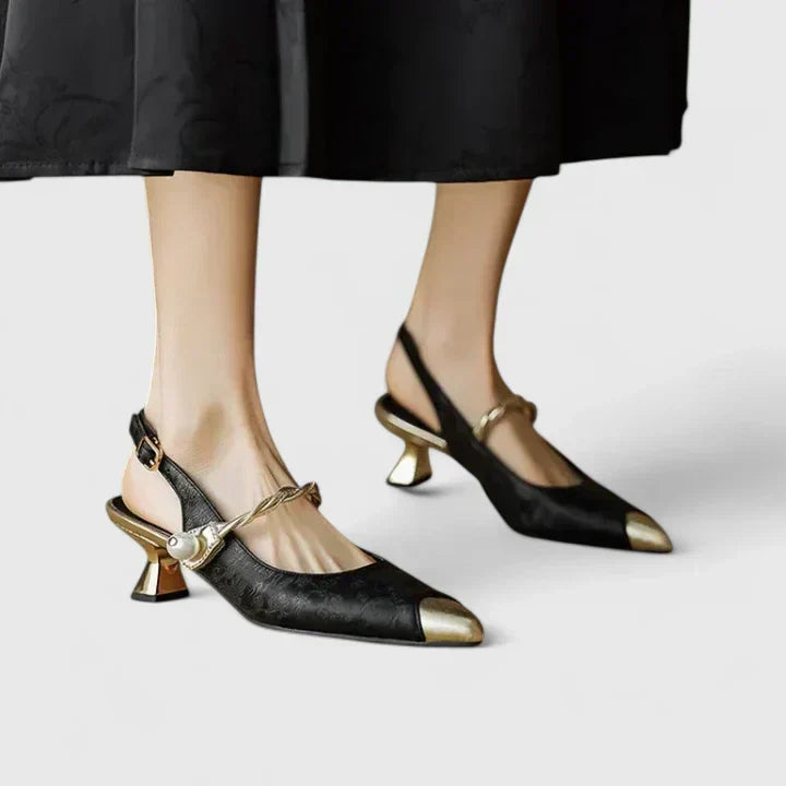 Pointed Cap Toe Slingback Kitten Heel Pumps