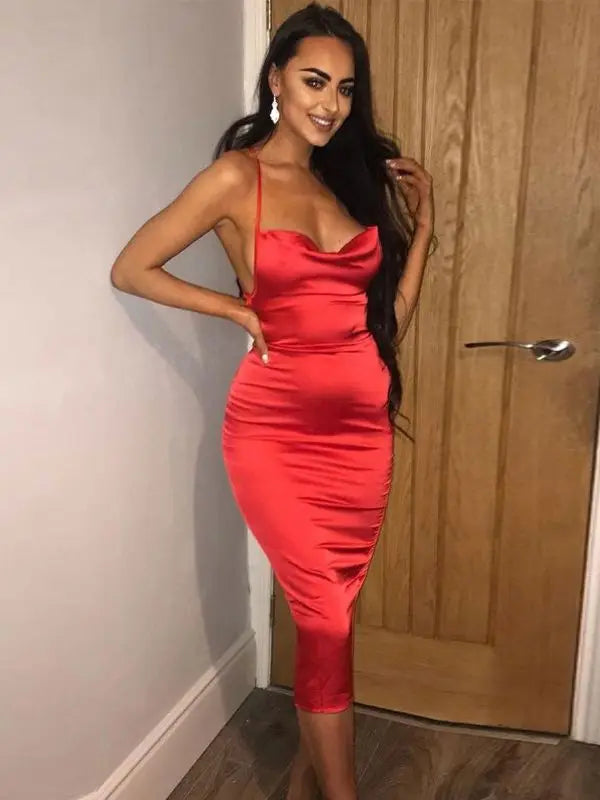 Neon Satin Lace Up Backless Midi Dress - View 10