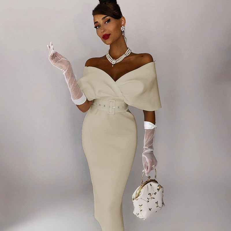 OffShoulder Elegant Party Ladies Vintage Evening Formal Midi Dress