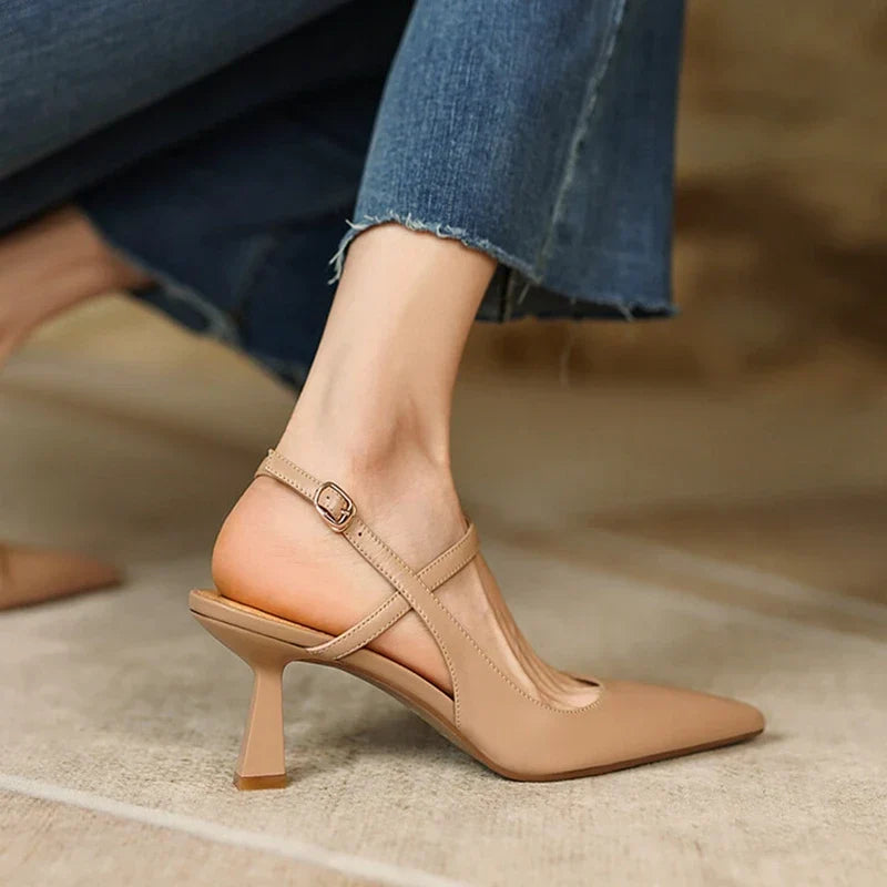 Pointed Toe Cross Strap Slingback Heel Pumps