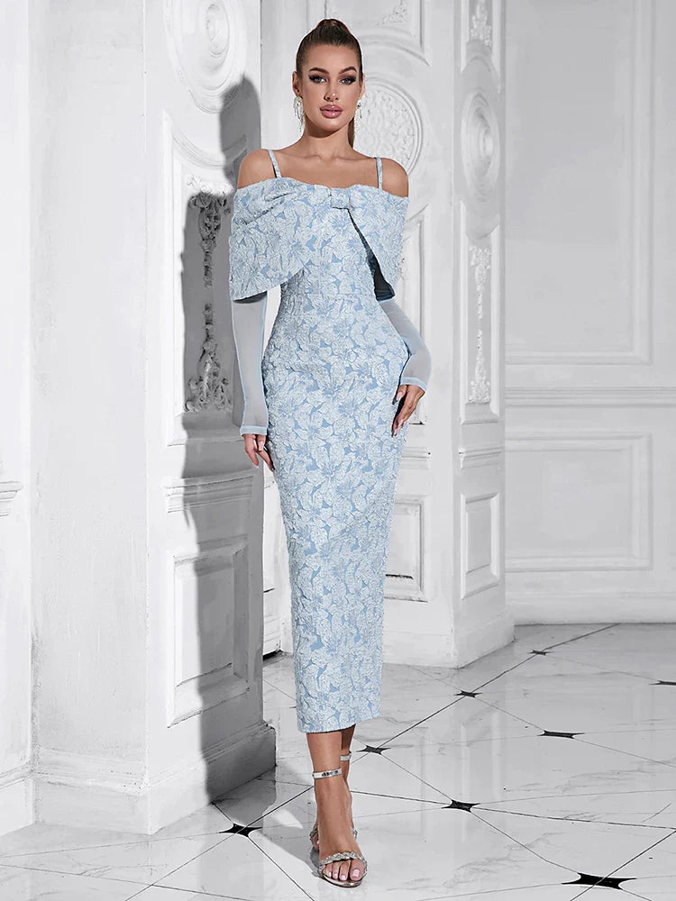 OffShoulder Mesh Floral Slim Long Lace Dress