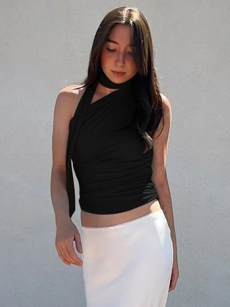 Vintage Backless Off Shoulder Halter Cami Top