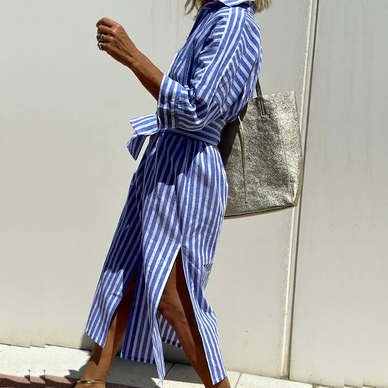 Manuela Striped Long Dress Contemporary Dress for Comfort Fit Design