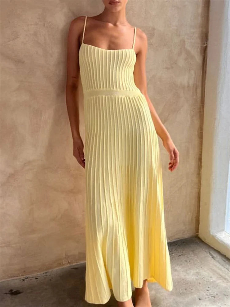 FREYA RIBBED MAXI DRESS Yellow