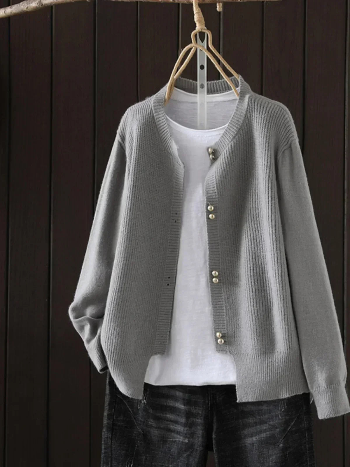 Pearl Button Ribbed Knit Cardigan
