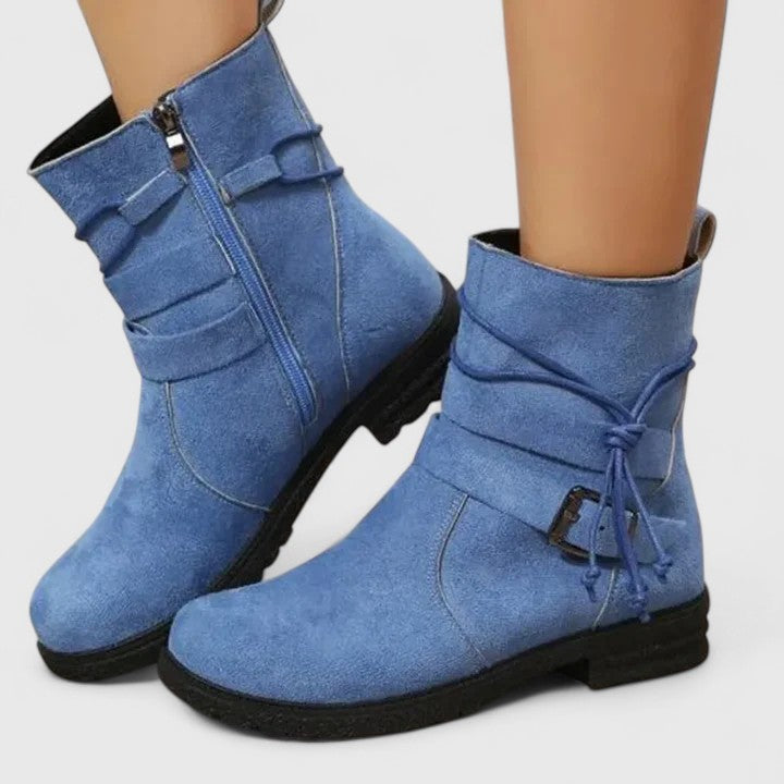 Suede Side Zip Tassel Round Toe Ankle Boots