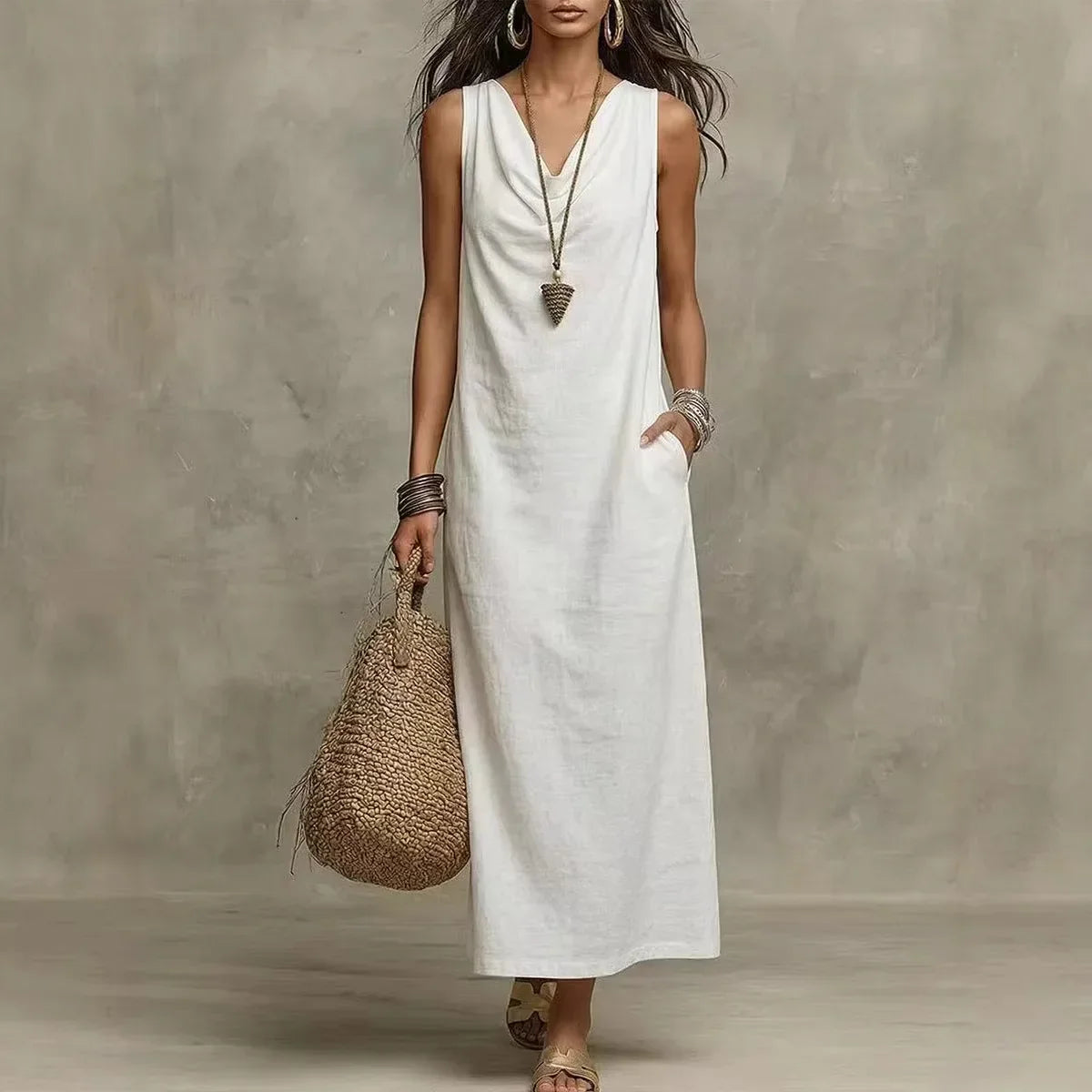 Cowl Neck Sleeveless Maxi Dress Summer