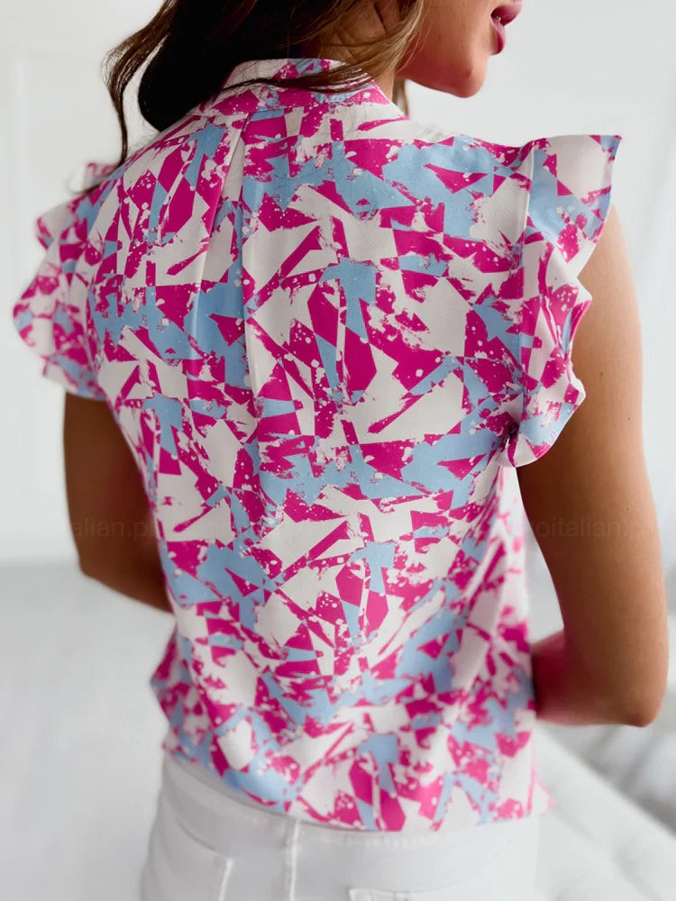 Sleeveless Ruffle Stitching Vneck Blouse