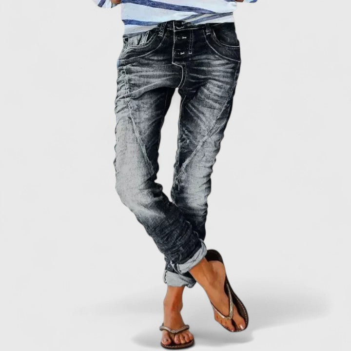 Faded Relaxed Fit Cuffed Boyfriend Jeans