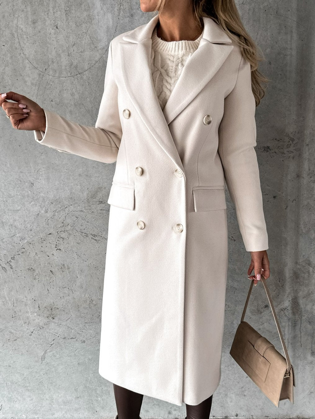 Double Breasted Notch Lapel Longline Coat