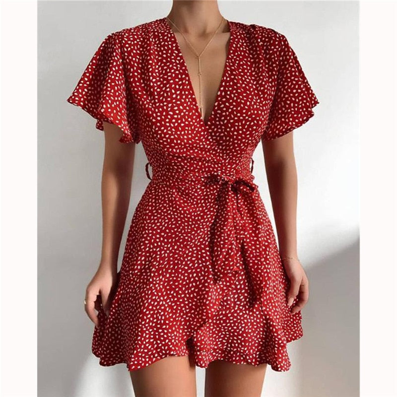 Dinora Fashionable Dress with Charming Ruffles and V-neck for Women