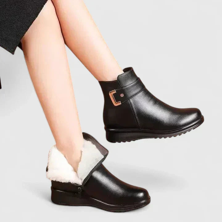 Buckle Strap Fleece Lined Wedge Ankle Boots