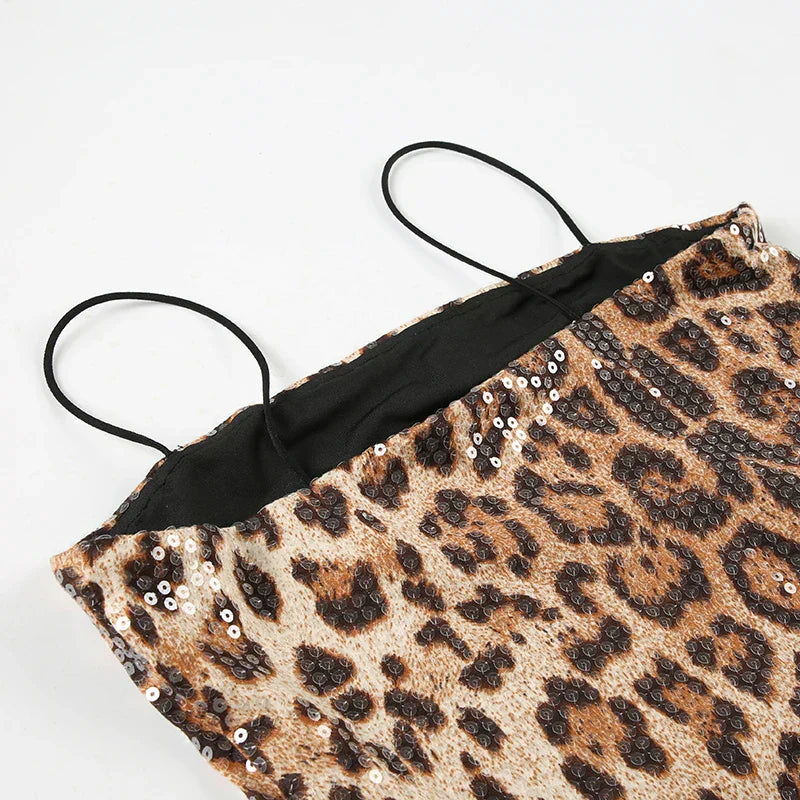 Leopard Print Sequin Strapless Bodycon Mini Dress