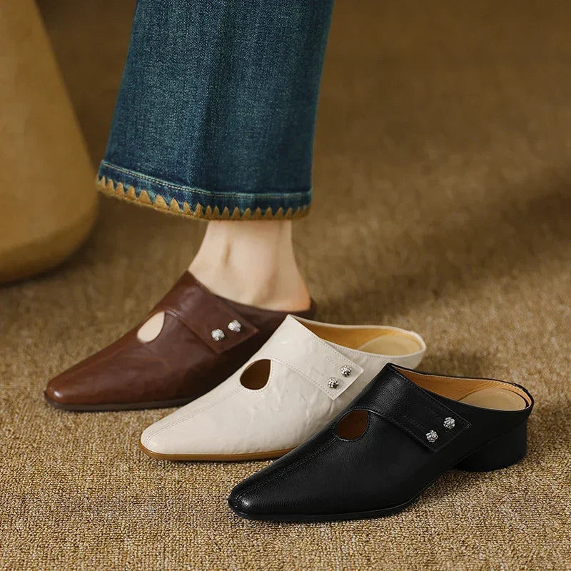 Square Toe Cut Out Block Heel Mules