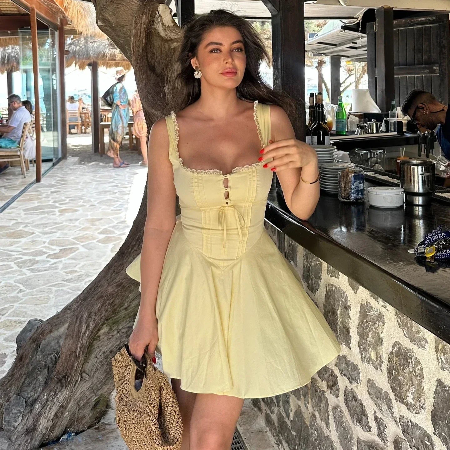 Square Neck Corset Fit and Flare Mini Dress