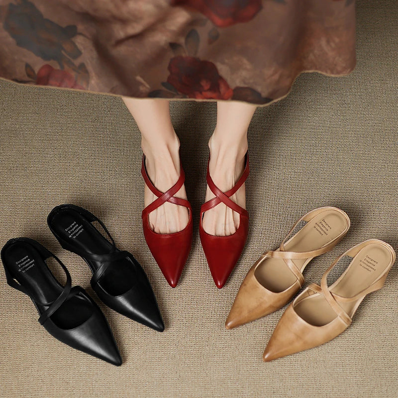 Pointed Toe Cross Strap Mary Jane Flats