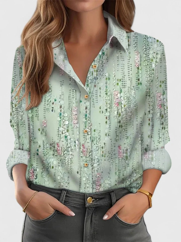 Floral Hem Long Sleeve Button Front Shirt