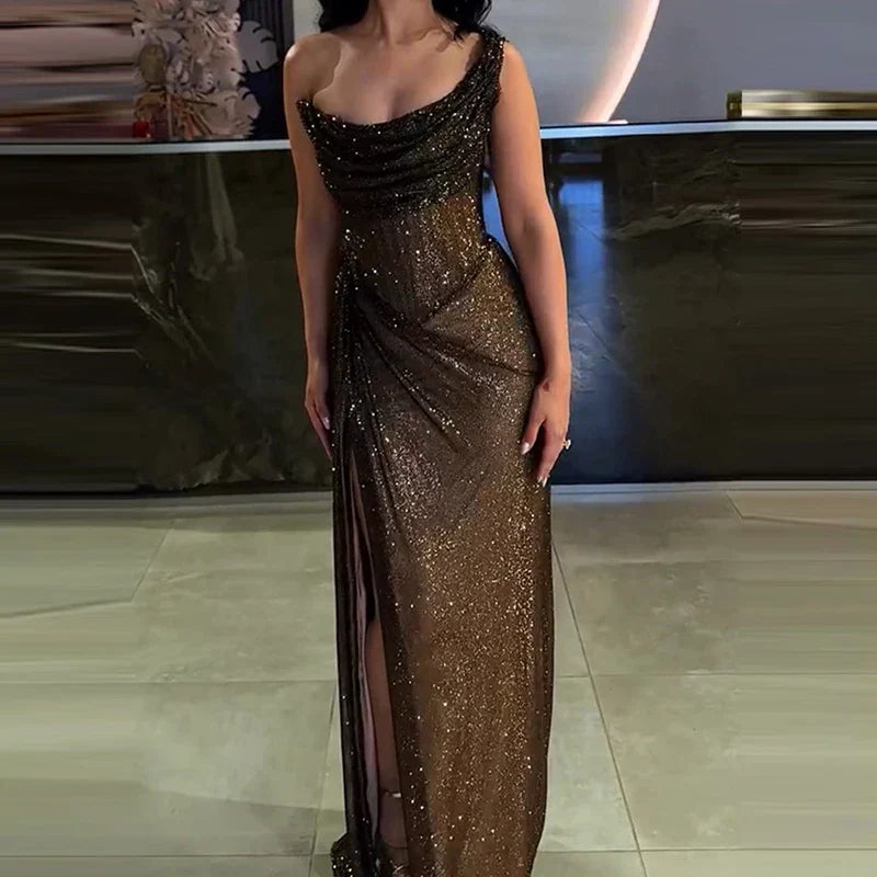 Sequin Asymmetric Off Shoulder Maxi Dress - View 4
