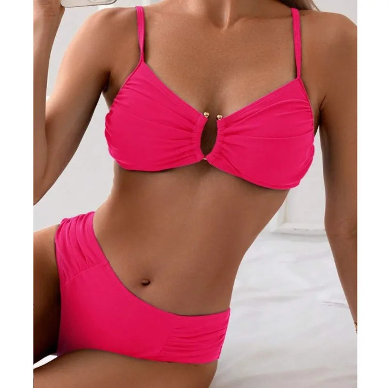 Ruched Keyhole Front Underwire Two Piece Bikini Set