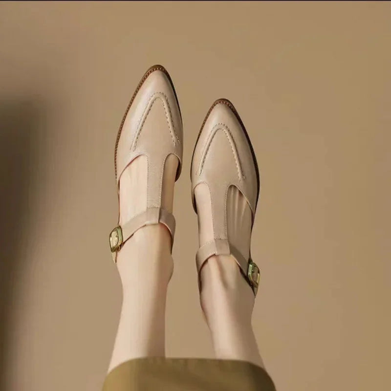 Round Toe T-Strap Buckle Flat Mary Jane Shoes