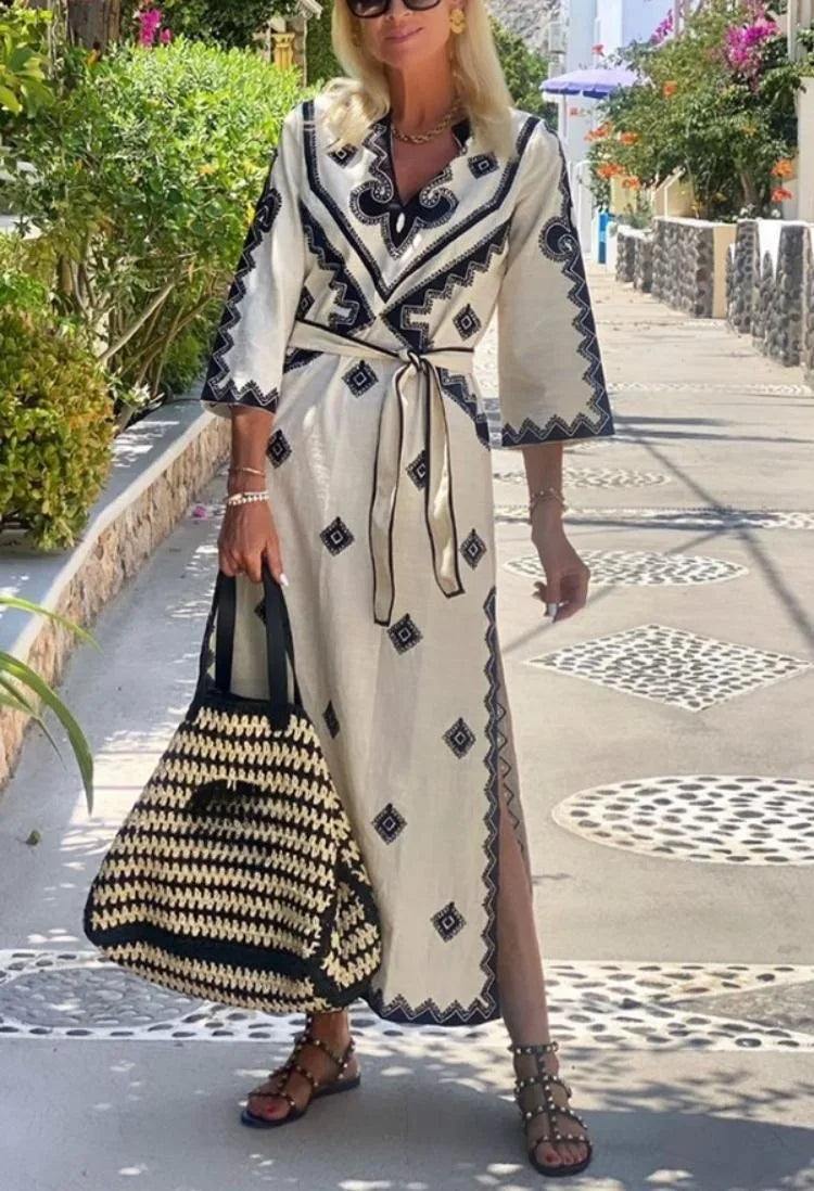 Crisanta Minimalist Loose Fitting Dress with Belt Boutique Collection