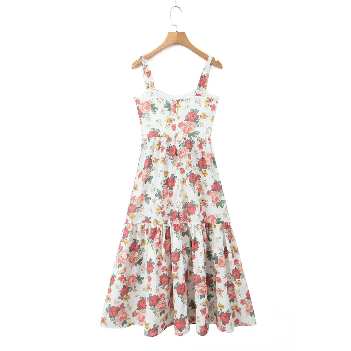 Floral Sweetheart Corset Tiered Ruffle Midi Dress