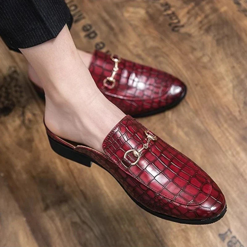 Croc Print Bit Buckle Backless Loafer Mules