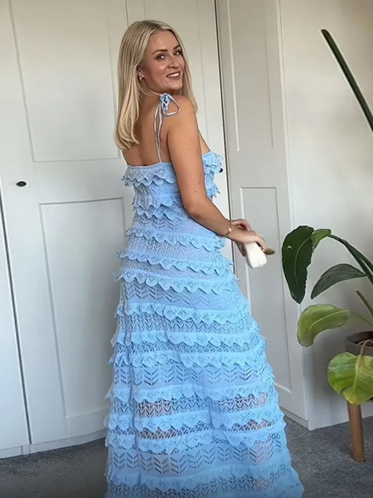 Solid Lace Off Shoulder Midi Dress - View 4