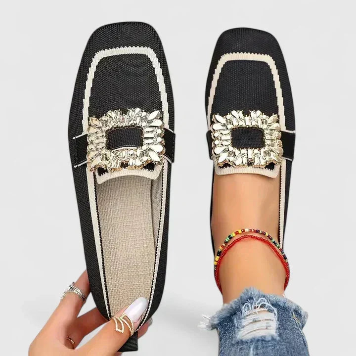 Square Toe Embellished Buckle Loafers