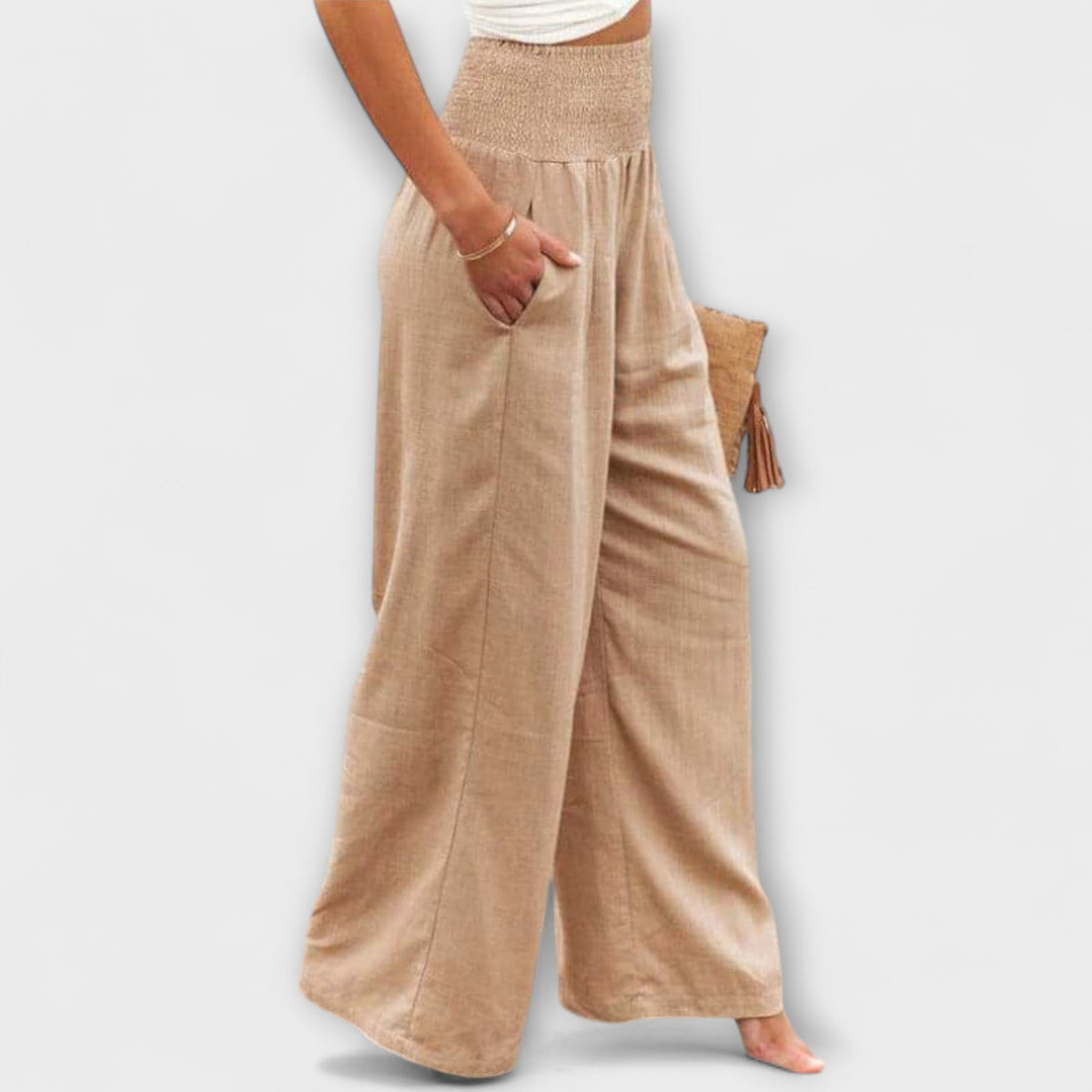 Smocked High Waist Wide Leg Palazzo Pants