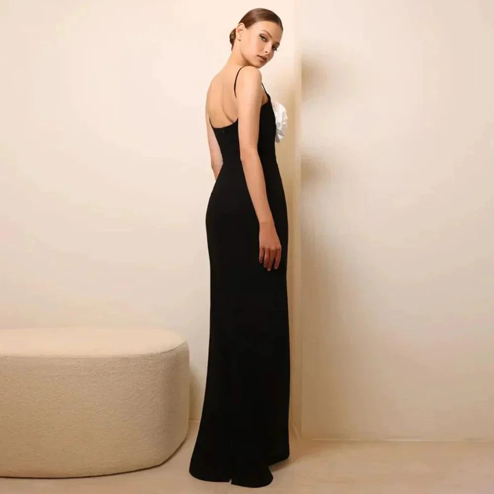 Spaghetti Strap 3D Floral Applique Bodycon Maxi Dress