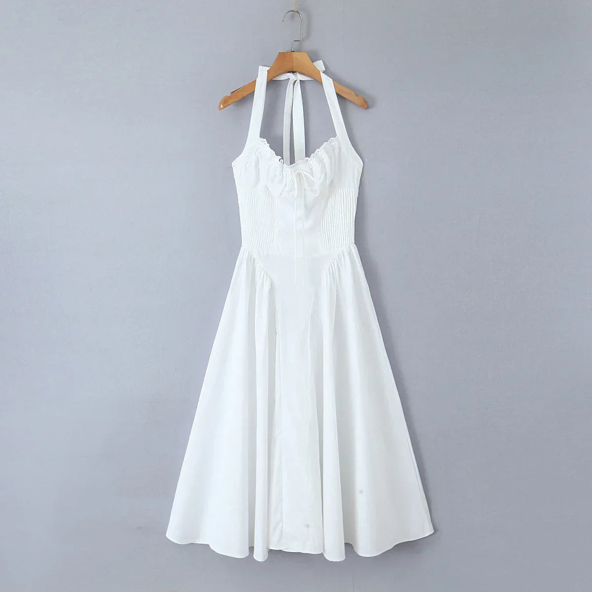 Halter Neck Corset Fit and Flare A-Line Midi Dress