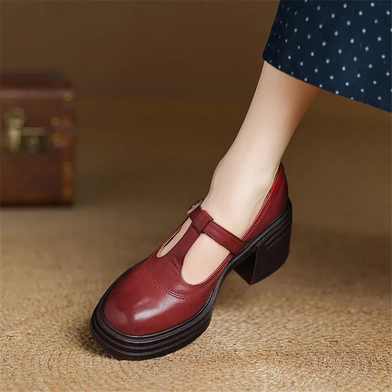 T Strap Buckle Round Toe Block Heel Mary Jane Shoes