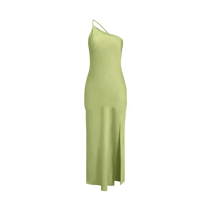 Satin Backless Asymmetric Strap Low Back Slip Maxi Dress 21