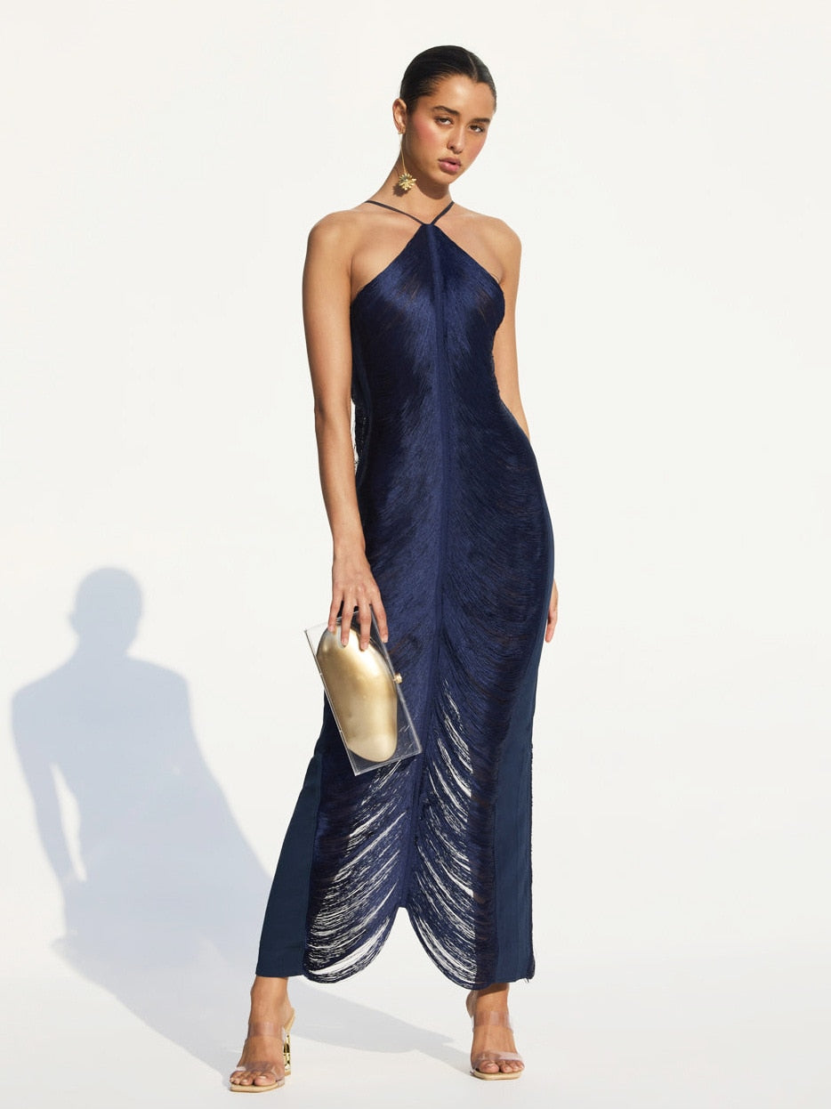 CELEB FUR IRREGULAR MAXI DRESS-WHITE