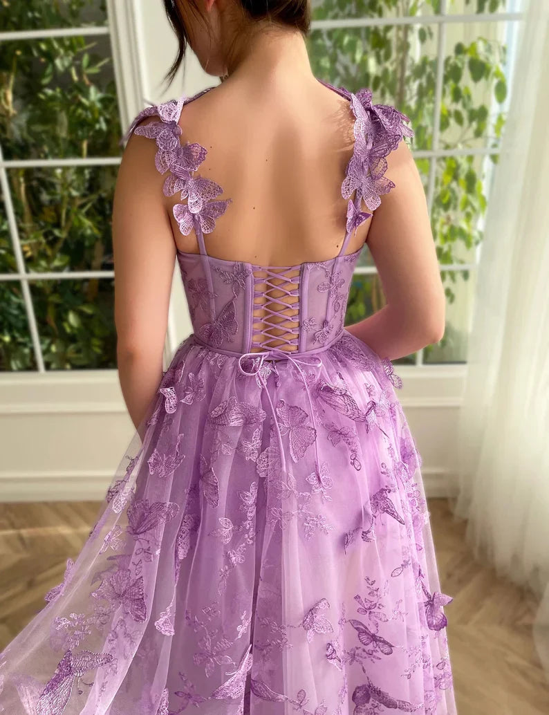 Butterfly Purple Prom Gown, Elegant Long Prom Dresses