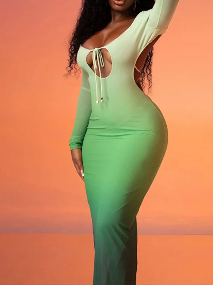 Gradient Edition Hollow Cross Strap Maxi Dress