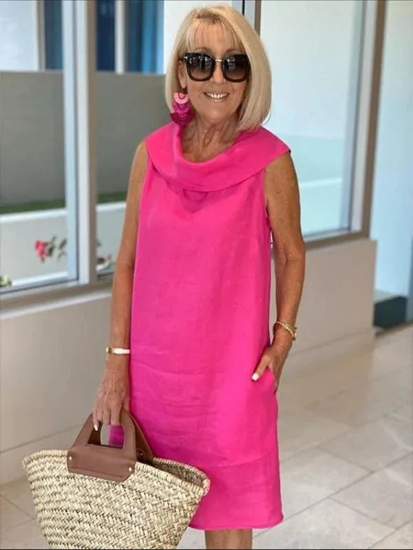 Cowl Neck Sleeveless Shift Midi Dress