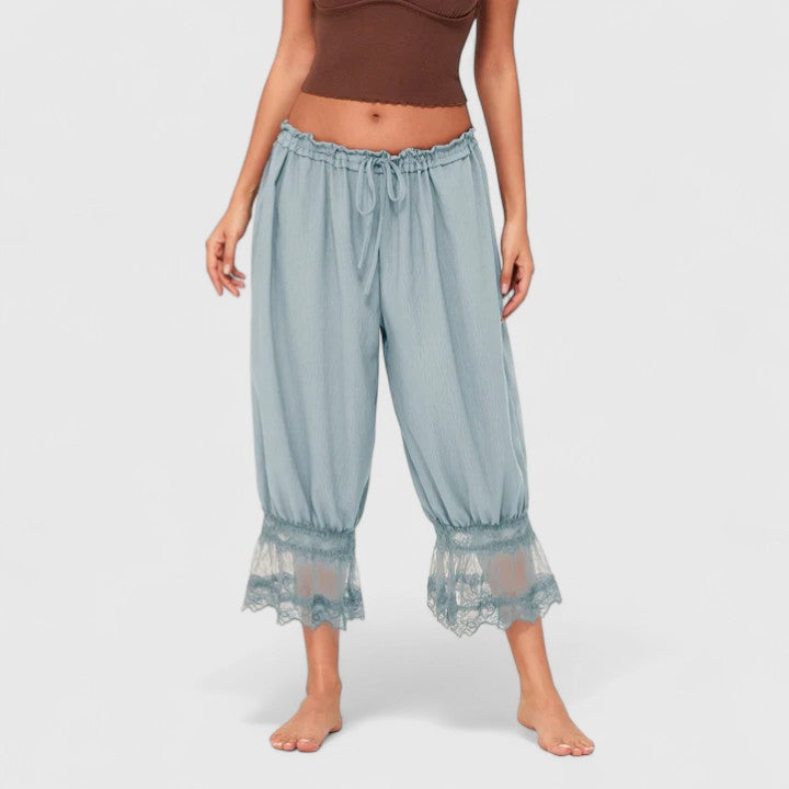 Drawstring Lace Trim Hem Wide Leg Pants