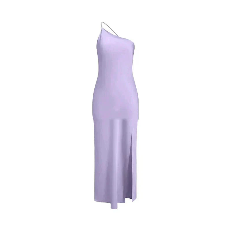 Satin Backless Asymmetric Strap Low Back Slip Maxi Dress 22