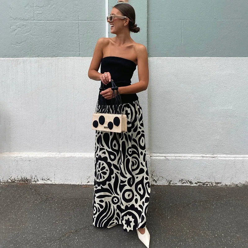 Strapless Colorblock Drop Waist Tube Maxi Dress 9