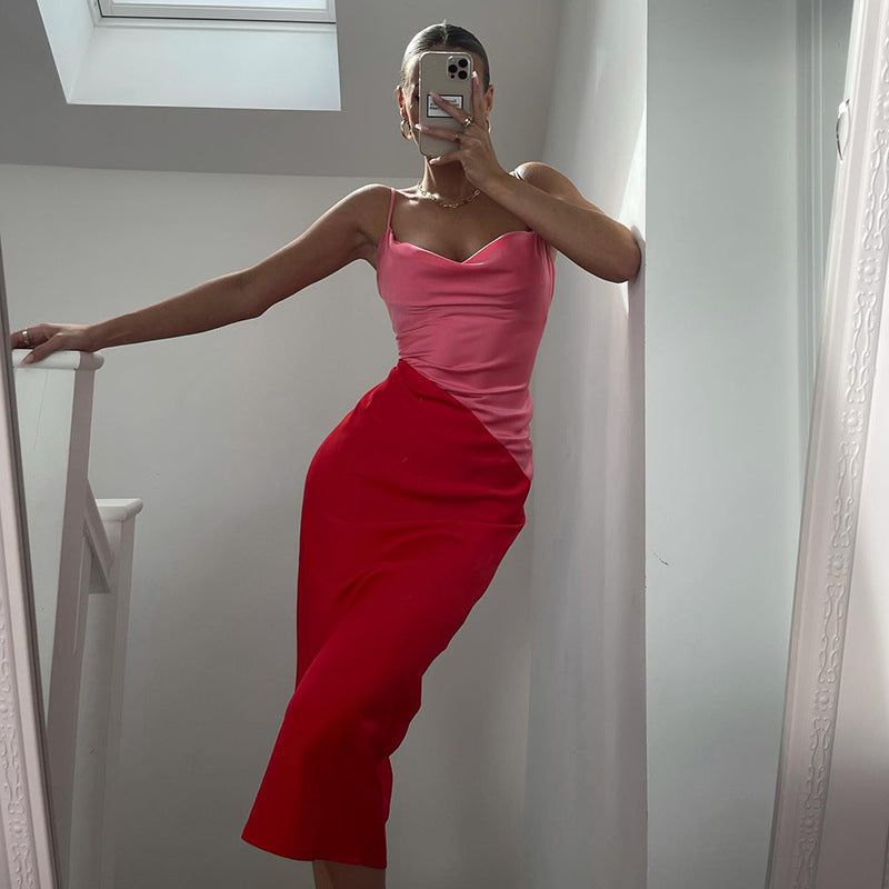 Strawberry Fields Diagonal Panel Satin Midi Dress - View 5