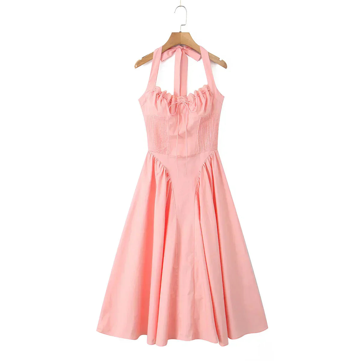 Halter Neck Corset Fit and Flare A-Line Midi Dress