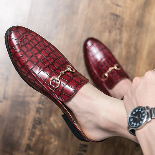 Croc Print Bit Buckle Backless Loafer Mules