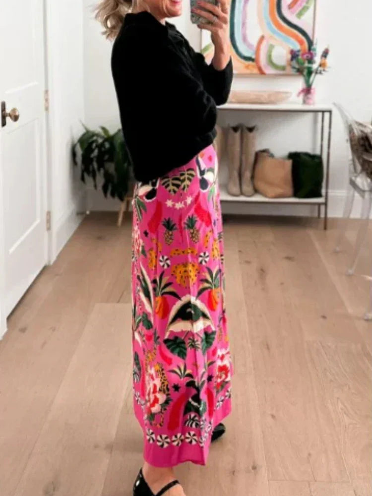 Floral Square Neck Puff Sleeve Midi Two Piece Set