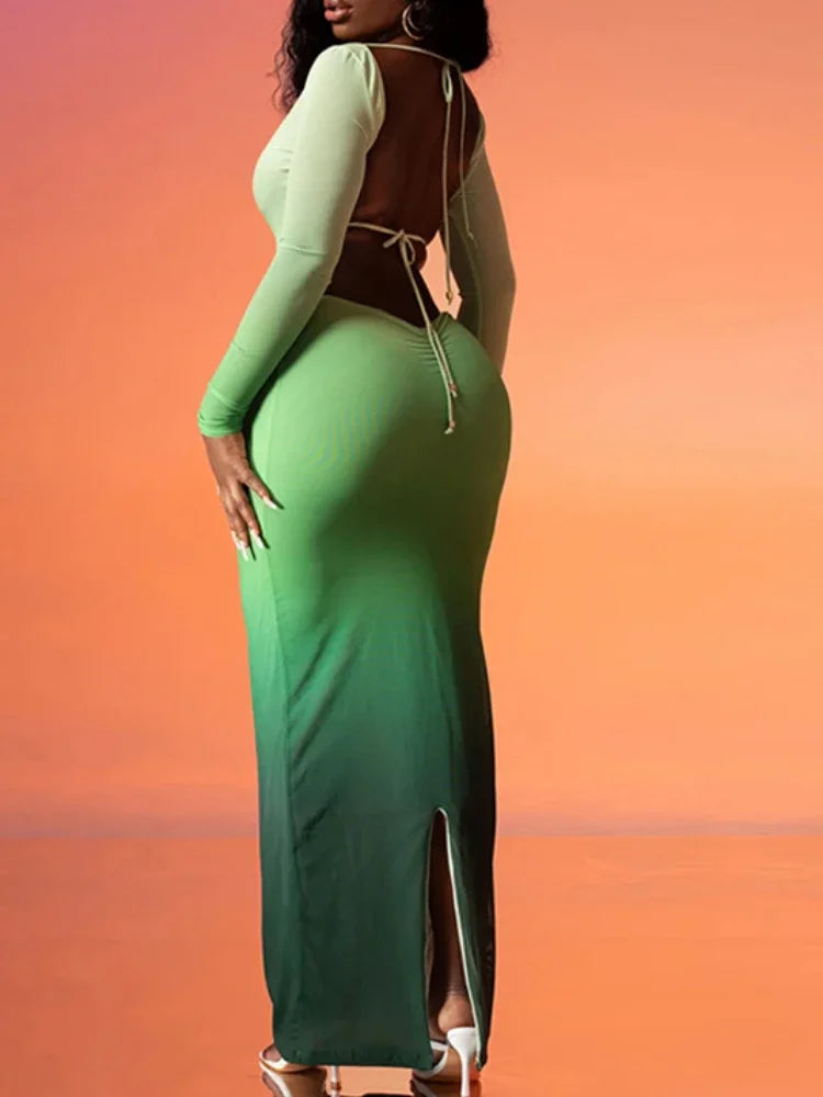 Gradient Edition Hollow Cross Strap Maxi Dress
