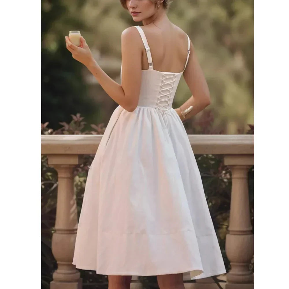 Corset Sweetheart Neck Spaghetti Strap High Split Midi Dress