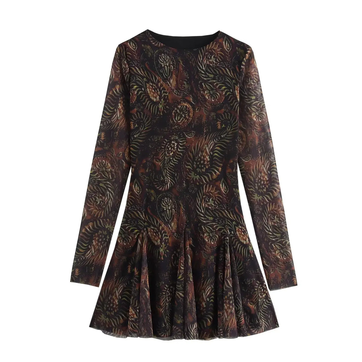 Pleated Long Sleeves Tulle Mini Dress - View 3