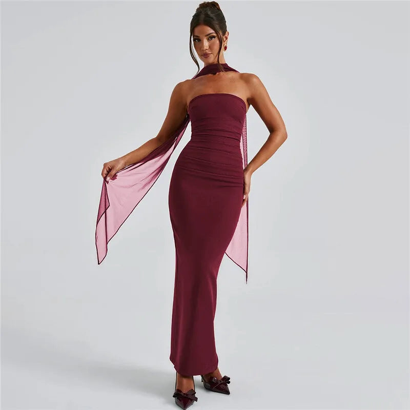 Strapless Ruched Bodycon Maxi Gown